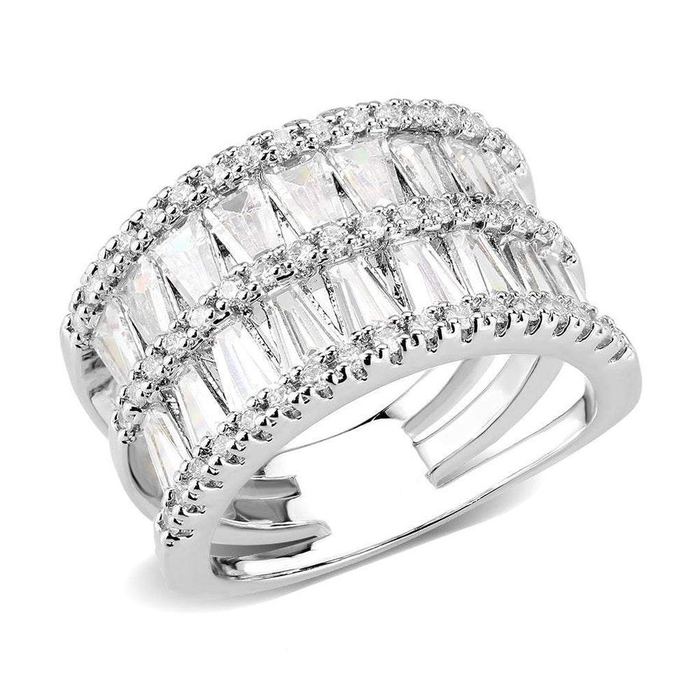Alamode Rhodium Brass Ring with AAA Grade CZ in Clear - Alamode