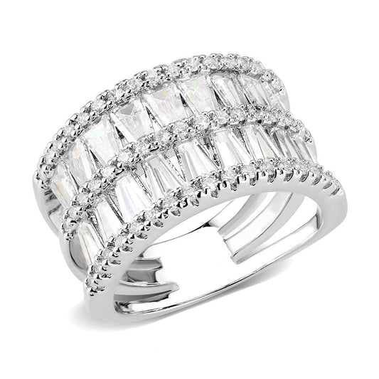 Alamode Rhodium Brass Ring with AAA Grade CZ in Clear - Alamode