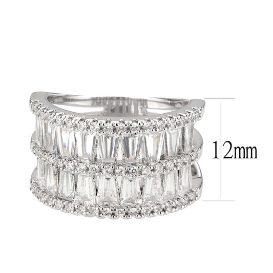 Alamode Rhodium Brass Ring with AAA Grade CZ in Clear - Alamode