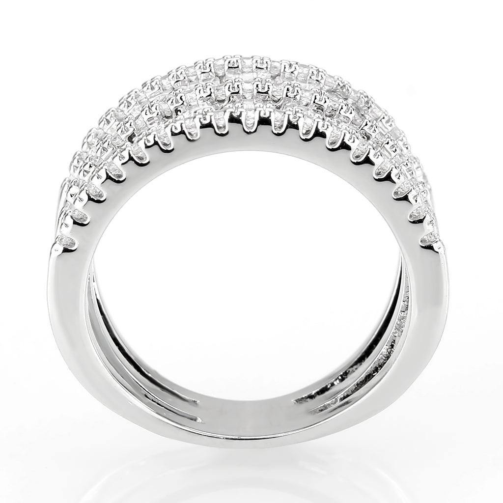 Alamode Rhodium Brass Ring with AAA Grade CZ in Clear - Alamode