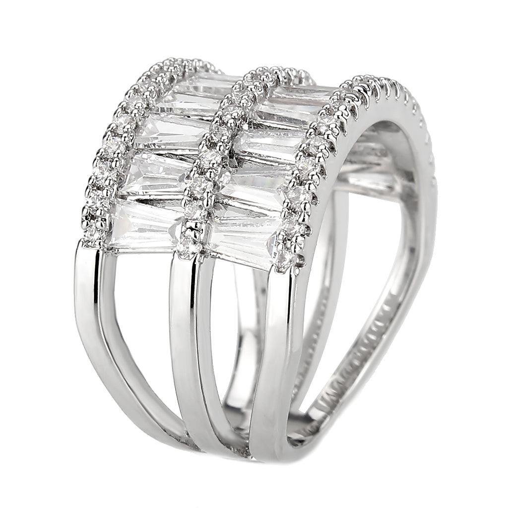 Alamode Rhodium Brass Ring with AAA Grade CZ in Clear - Alamode