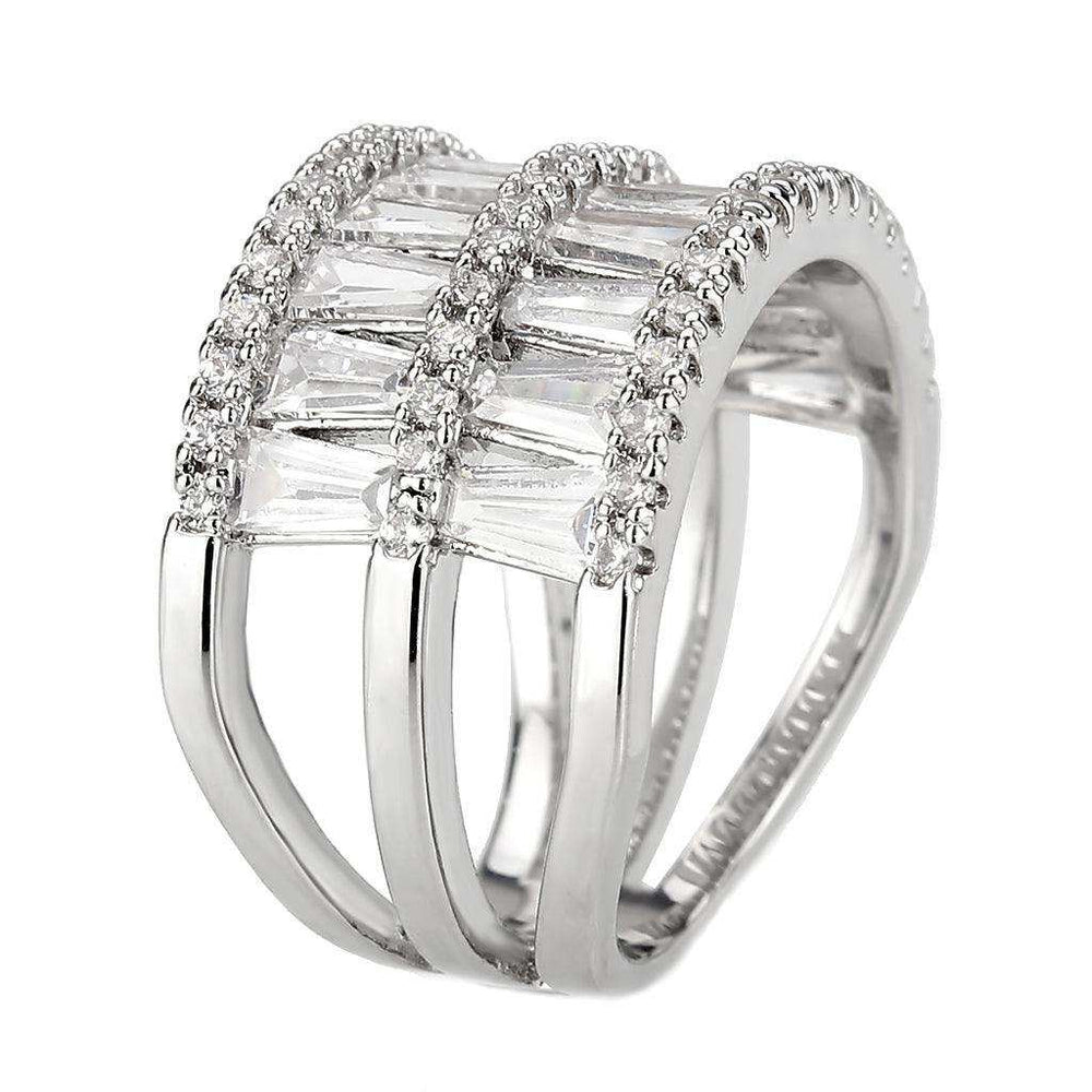 Alamode Rhodium Brass Ring with AAA Grade CZ in Clear - Alamode - Flyclothing LLC