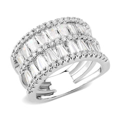 Alamode Rhodium Brass Ring with AAA Grade CZ in Clear - Alamode