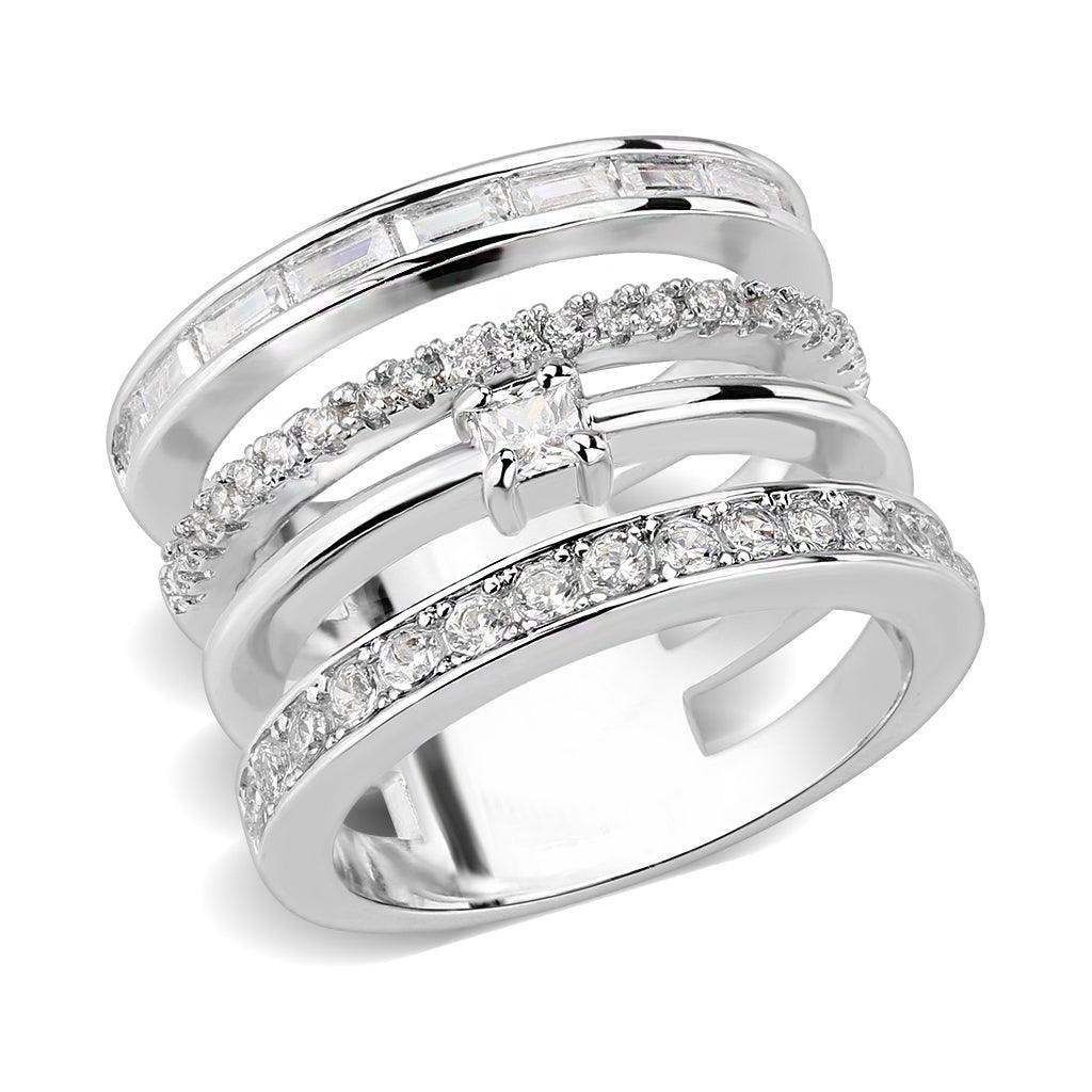 Alamode Rhodium Brass Ring with AAA Grade CZ in Clear - Alamode - Flyclothing LLC