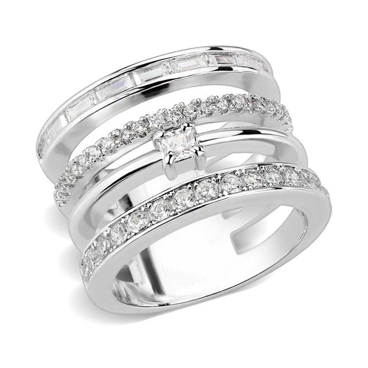 Alamode Rhodium Brass Ring with AAA Grade CZ in Clear - Alamode