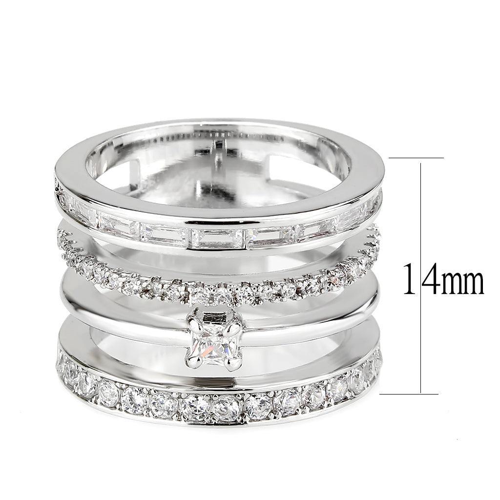 Alamode Rhodium Brass Ring with AAA Grade CZ in Clear - Alamode