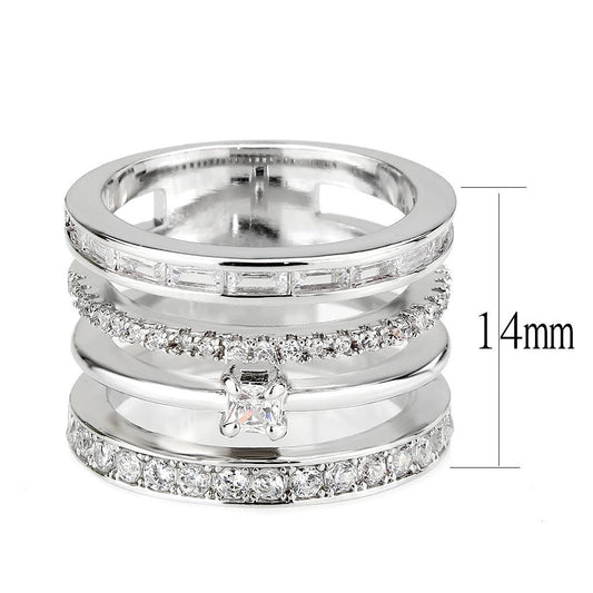 Alamode Rhodium Brass Ring with AAA Grade CZ in Clear - Alamode