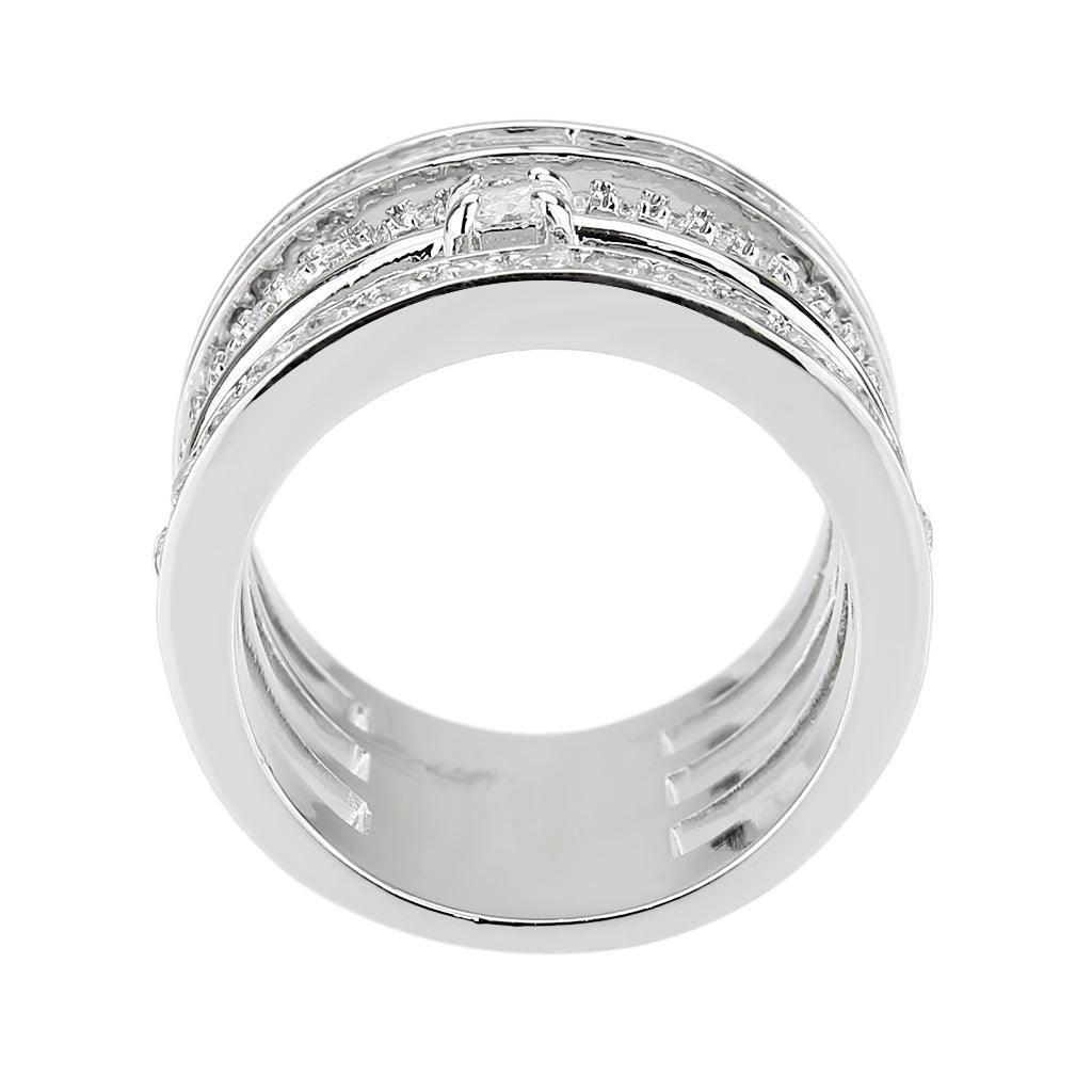 Alamode Rhodium Brass Ring with AAA Grade CZ in Clear - Flyclothing LLC