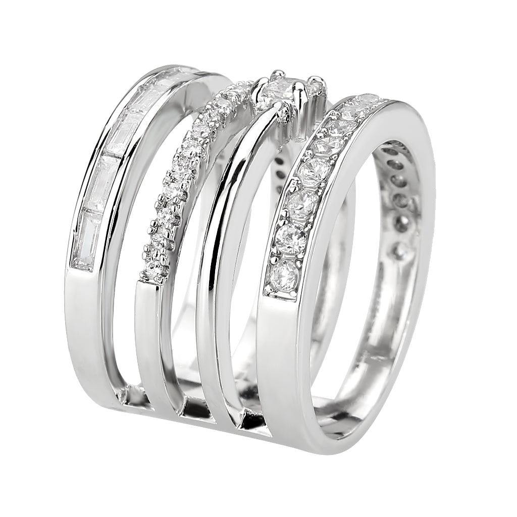 Alamode Rhodium Brass Ring with AAA Grade CZ in Clear - Alamode
