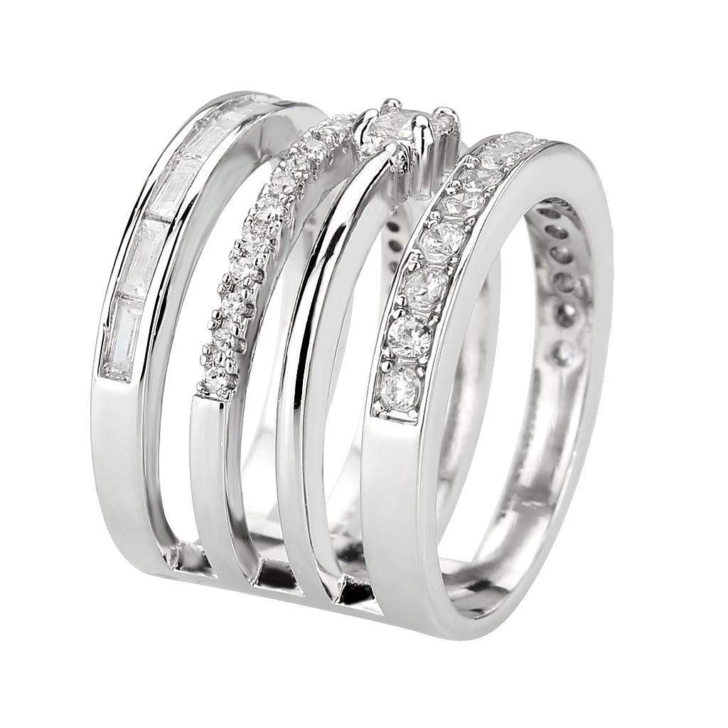 Alamode Rhodium Brass Ring with AAA Grade CZ in Clear - Alamode - Flyclothing LLC
