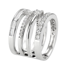 Alamode Rhodium Brass Ring with AAA Grade CZ in Clear - Alamode