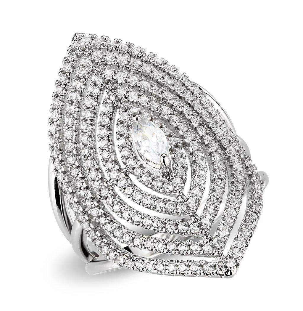 Alamode Rhodium Brass Ring with AAA Grade CZ in Clear - Alamode - Flyclothing LLC