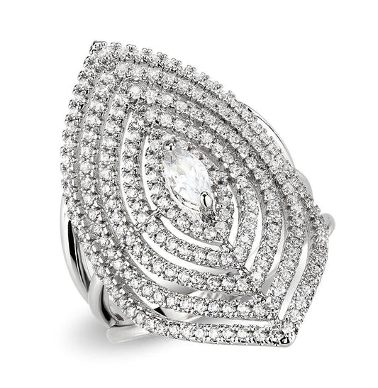 Alamode Rhodium Brass Ring with AAA Grade CZ in Clear - Alamode