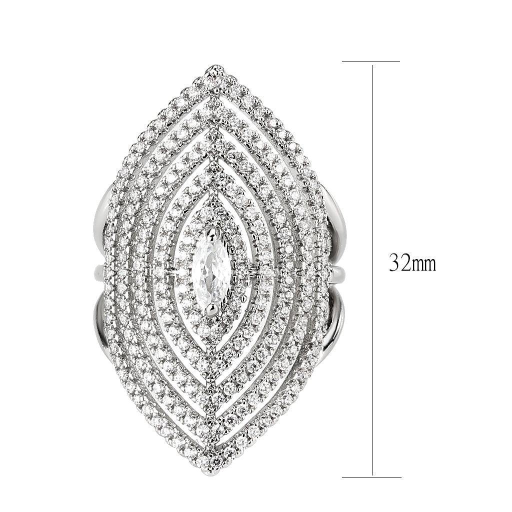 Alamode Rhodium Brass Ring with AAA Grade CZ in Clear - Alamode