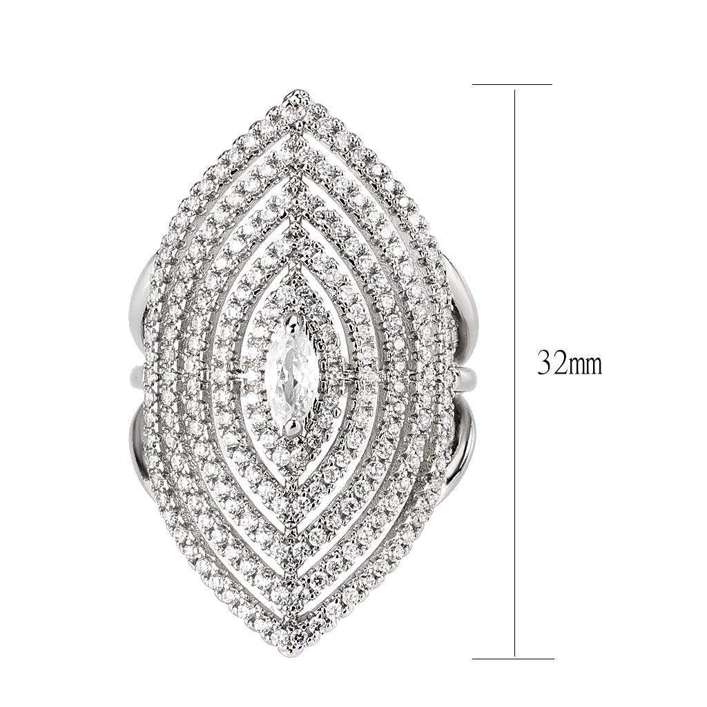 Alamode Rhodium Brass Ring with AAA Grade CZ in Clear - Alamode - Flyclothing LLC