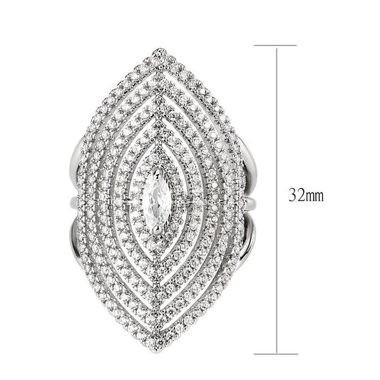 Alamode Rhodium Brass Ring with AAA Grade CZ in Clear - Alamode