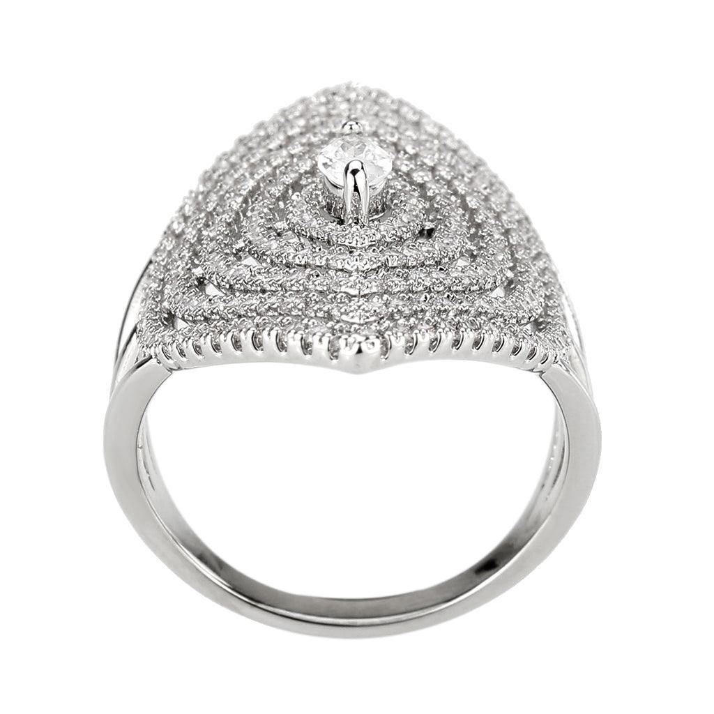 Alamode Rhodium Brass Ring with AAA Grade CZ in Clear - Alamode