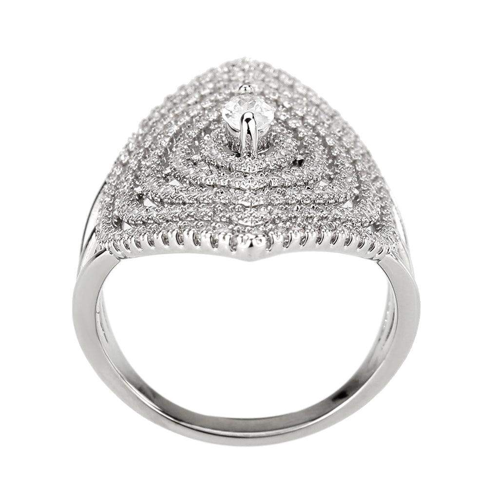 Alamode Rhodium Brass Ring with AAA Grade CZ in Clear - Alamode - Flyclothing LLC