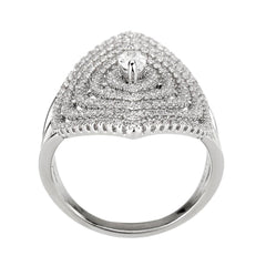 Alamode Rhodium Brass Ring with AAA Grade CZ in Clear - Flyclothing LLC