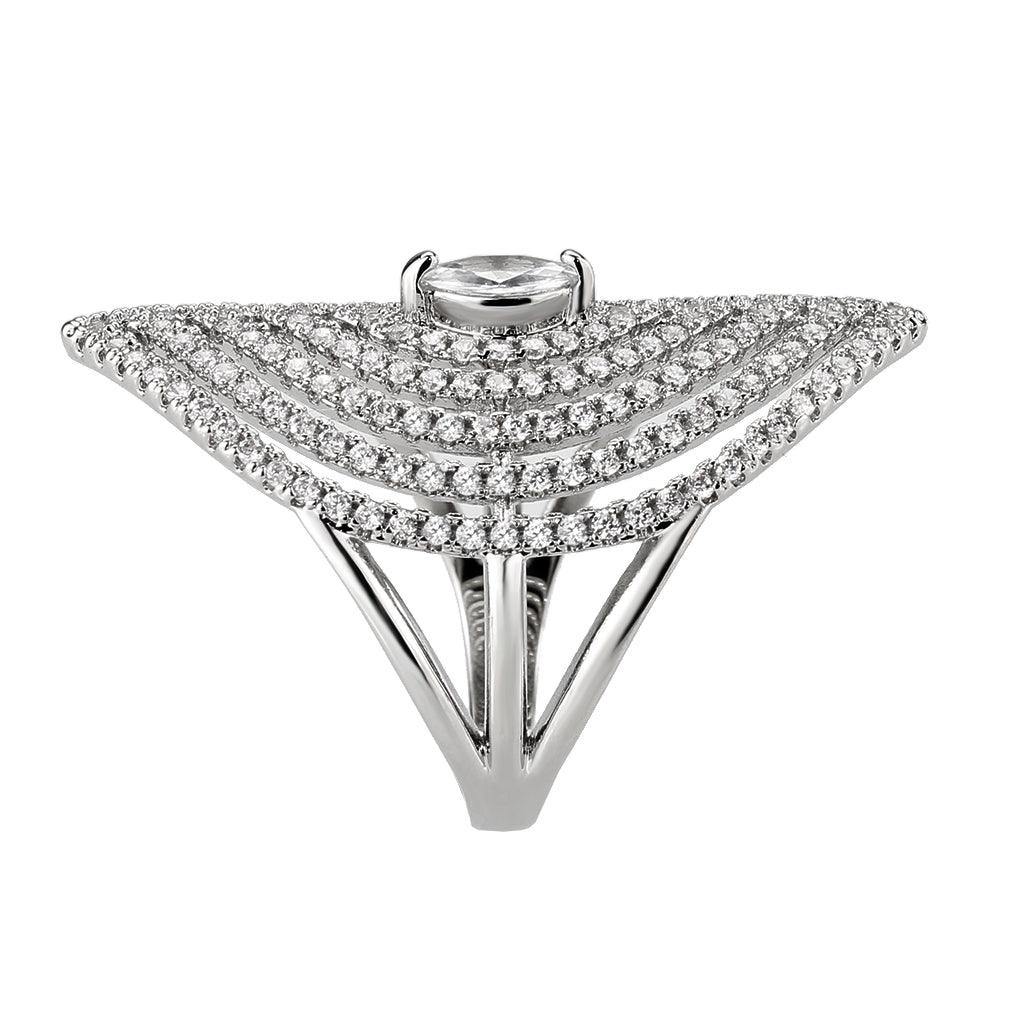 Alamode Rhodium Brass Ring with AAA Grade CZ in Clear - Flyclothing LLC