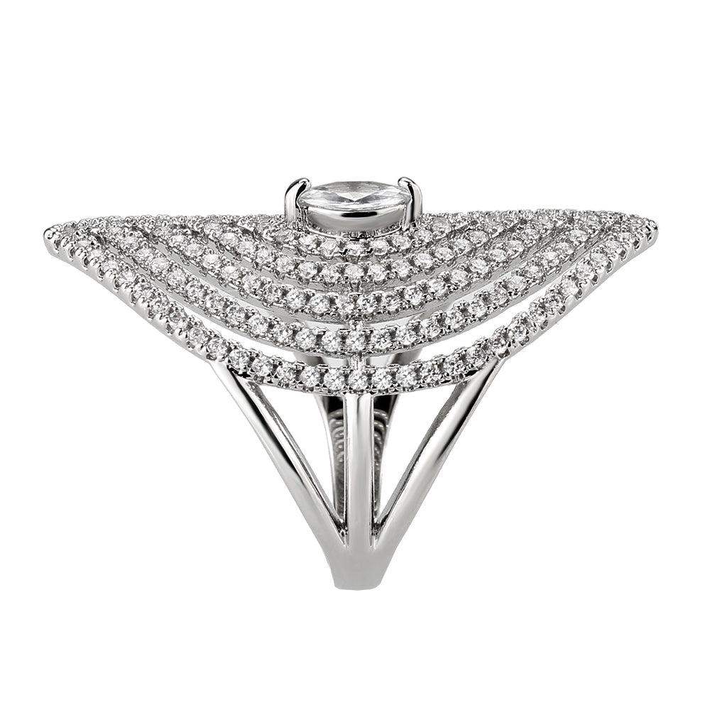 Alamode Rhodium Brass Ring with AAA Grade CZ in Clear - Alamode - Flyclothing LLC