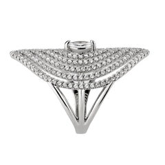 Alamode Rhodium Brass Ring with AAA Grade CZ in Clear - Alamode