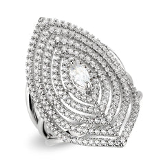 Alamode Rhodium Brass Ring with AAA Grade CZ in Clear - Alamode