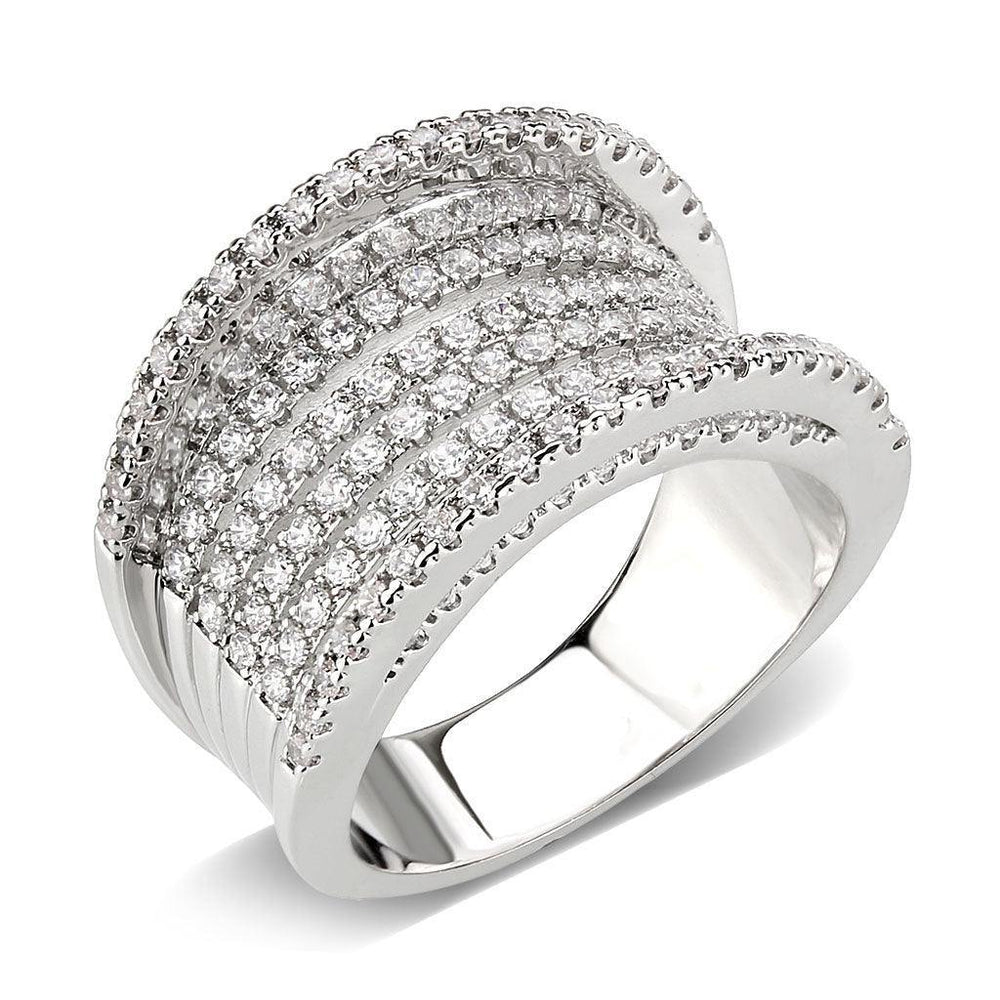 Alamode Rhodium Brass Ring with AAA Grade CZ in Clear - Alamode