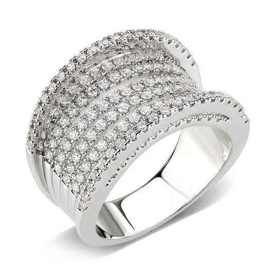 Alamode Rhodium Brass Ring with AAA Grade CZ in Clear - Alamode