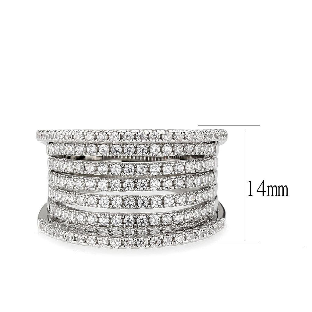Alamode Rhodium Brass Ring with AAA Grade CZ in Clear - Alamode