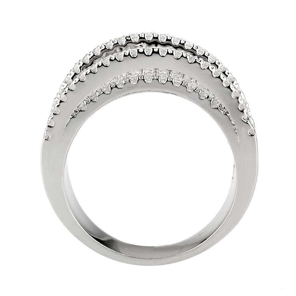 Alamode Rhodium Brass Ring with AAA Grade CZ in Clear - Flyclothing LLC