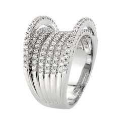 Alamode Rhodium Brass Ring with AAA Grade CZ in Clear - Flyclothing LLC