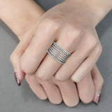 Alamode Rhodium Brass Ring with AAA Grade CZ in Clear - Alamode - Flyclothing LLC