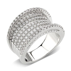 Alamode Rhodium Brass Ring with AAA Grade CZ in Clear - Flyclothing LLC