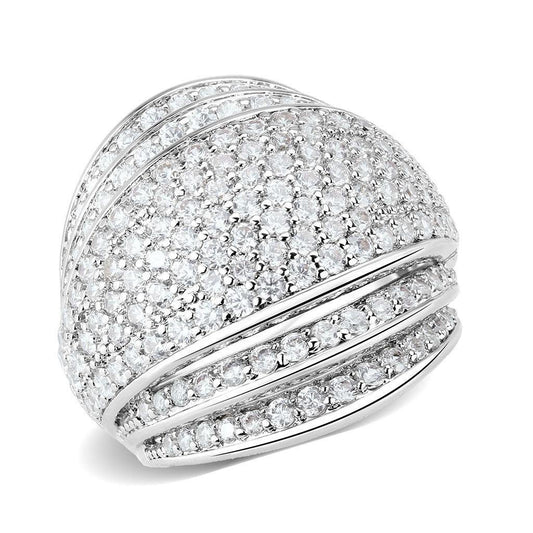 Alamode Rhodium Brass Ring with AAA Grade CZ in Clear - Alamode