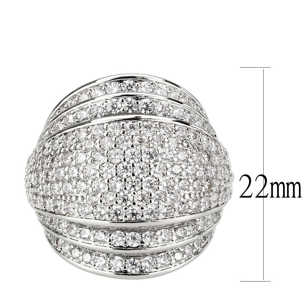 Alamode Rhodium Brass Ring with AAA Grade CZ in Clear - Alamode
