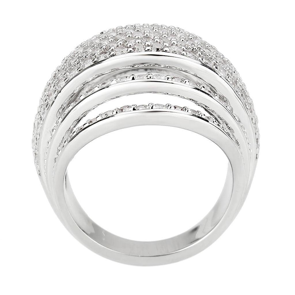 Alamode Rhodium Brass Ring with AAA Grade CZ in Clear - Alamode