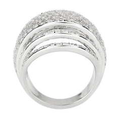 Alamode Rhodium Brass Ring with AAA Grade CZ in Clear - Alamode
