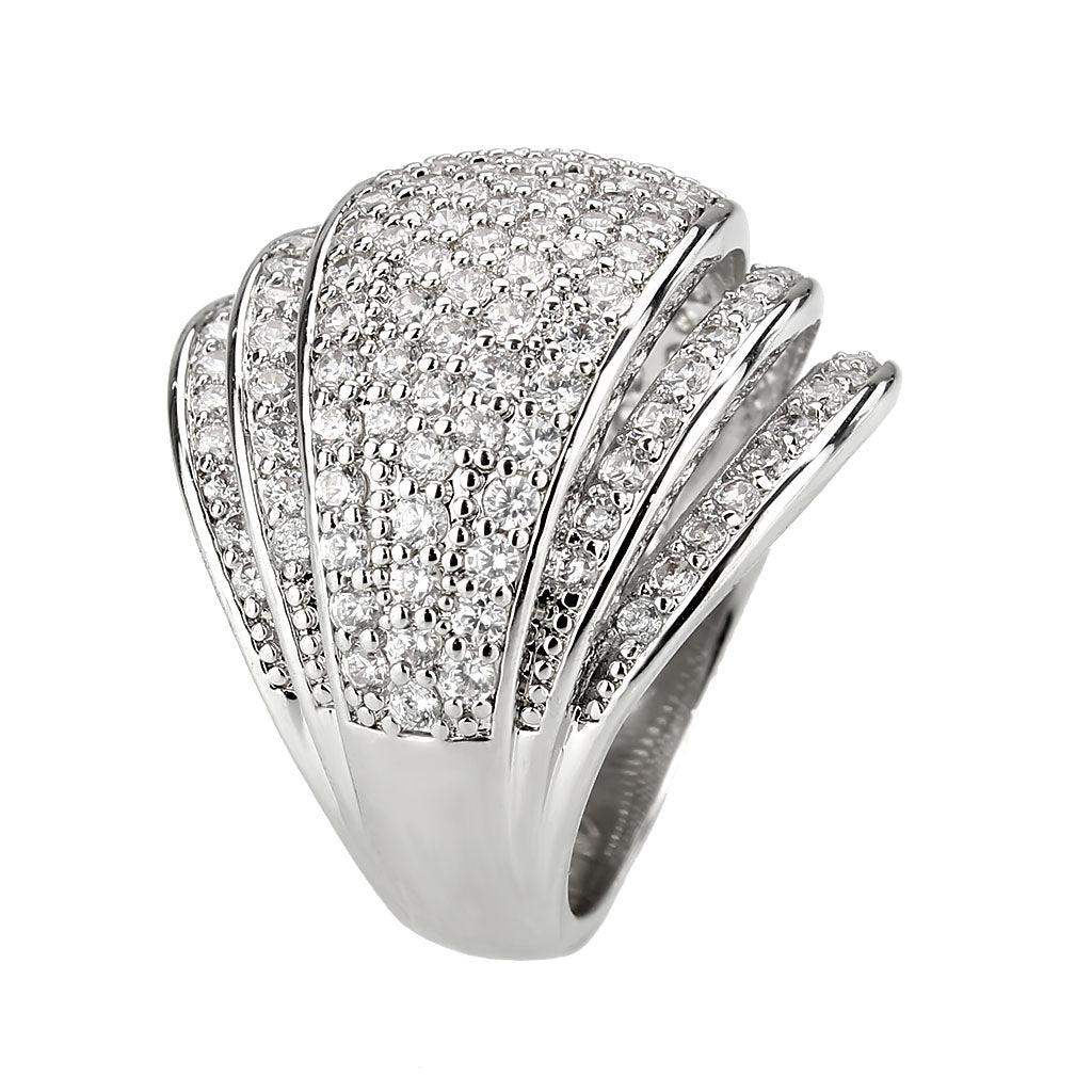 Alamode Rhodium Brass Ring with AAA Grade CZ in Clear - Alamode - Flyclothing LLC