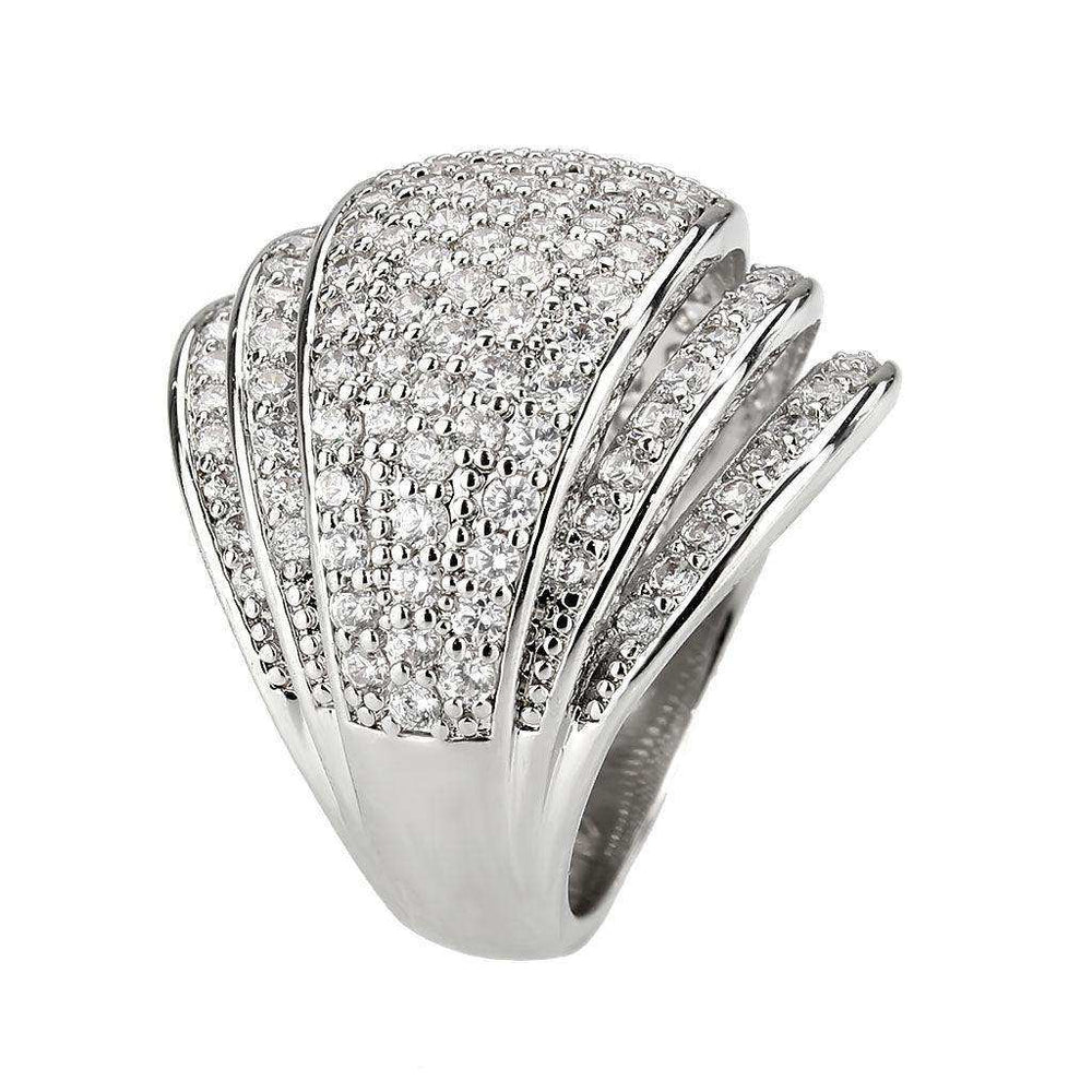 Alamode Rhodium Brass Ring with AAA Grade CZ in Clear - Alamode - Flyclothing LLC