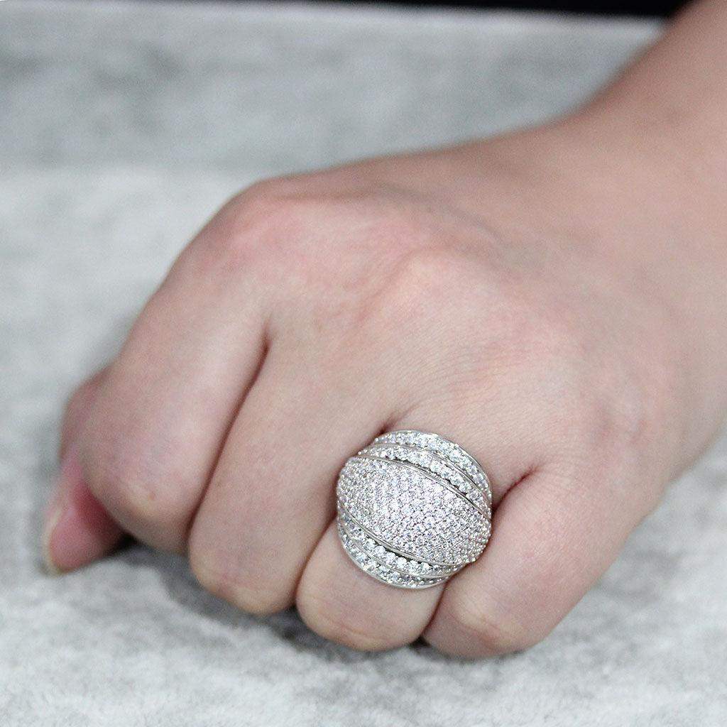 Alamode Rhodium Brass Ring with AAA Grade CZ in Clear - Alamode - Flyclothing LLC