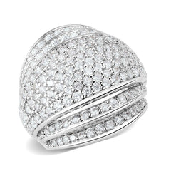 Alamode Rhodium Brass Ring with AAA Grade CZ in Clear - Alamode