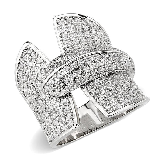Alamode Rhodium Brass Ring with AAA Grade CZ in Clear - Alamode