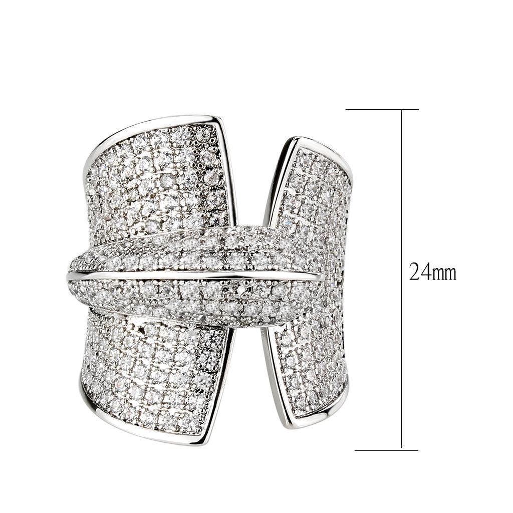 Alamode Rhodium Brass Ring with AAA Grade CZ in Clear - Flyclothing LLC