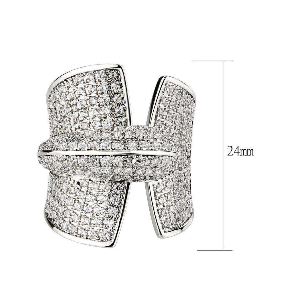 Alamode Rhodium Brass Ring with AAA Grade CZ in Clear - Alamode - Flyclothing LLC