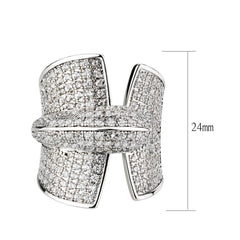 Alamode Rhodium Brass Ring with AAA Grade CZ in Clear - Alamode