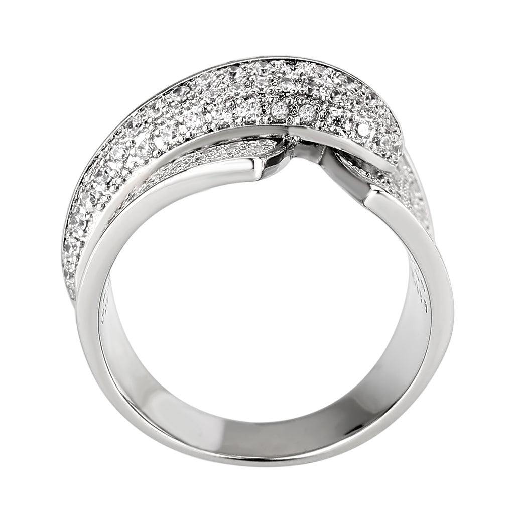 Alamode Rhodium Brass Ring with AAA Grade CZ in Clear - Alamode