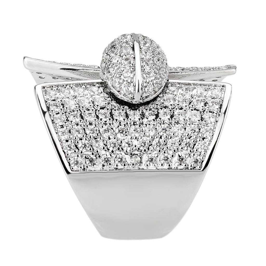 Alamode Rhodium Brass Ring with AAA Grade CZ in Clear - Alamode