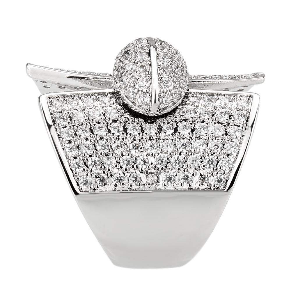 Alamode Rhodium Brass Ring with AAA Grade CZ in Clear - Alamode - Flyclothing LLC