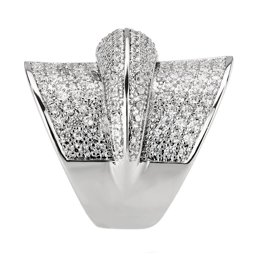 Alamode Rhodium Brass Ring with AAA Grade CZ in Clear - Alamode